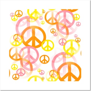 1960's Retro Peace Signs in Orange, Pink and Yellow Posters and Art